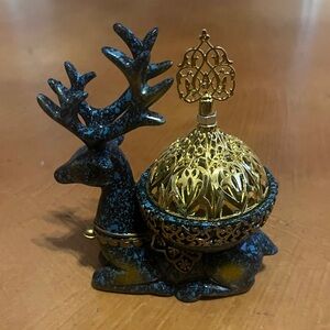 Elegant Gold and Blue Reindeer Ornament